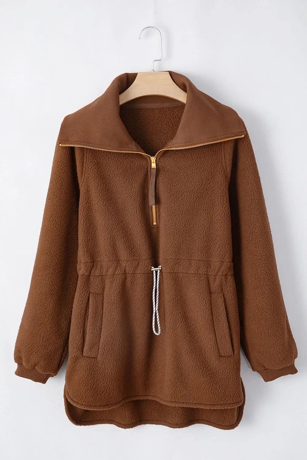 Brown Half Zip Fleece Pullover Sweatshirt - Love Salve
